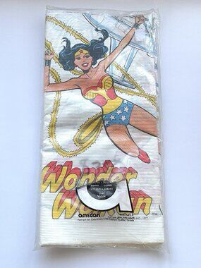 1977 WONDER WOMAN Tablecloth Paper Party Supplies Superhero DC Comics 96" X 54"